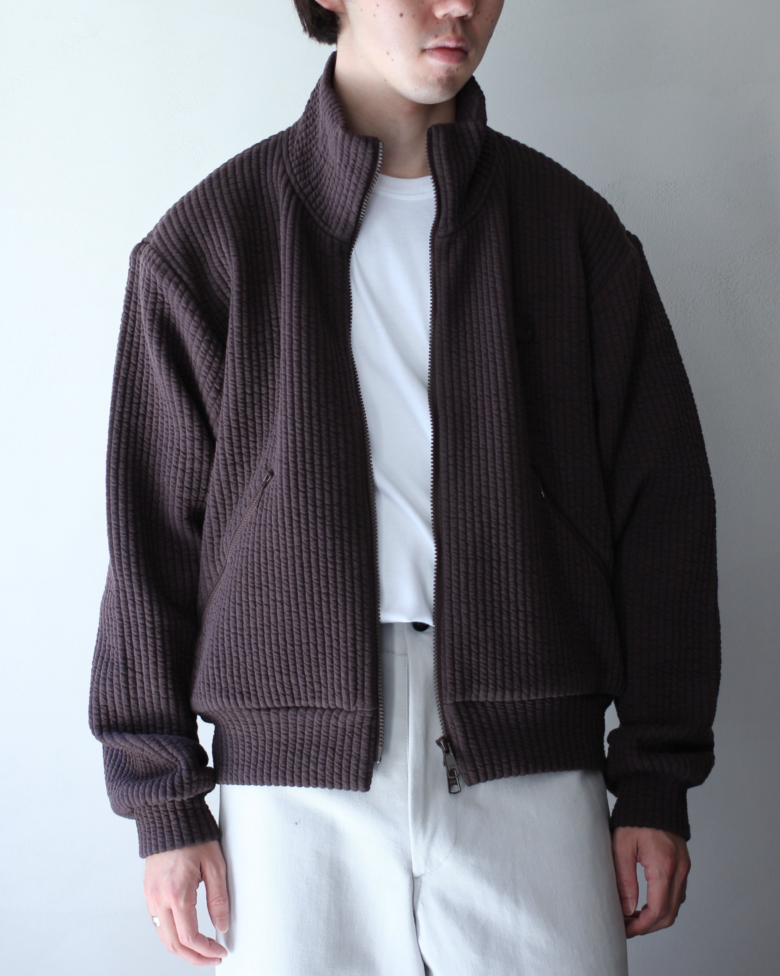 MATSUFUJI/STRIPE JACQUARD STAND COLLAR JACKET 