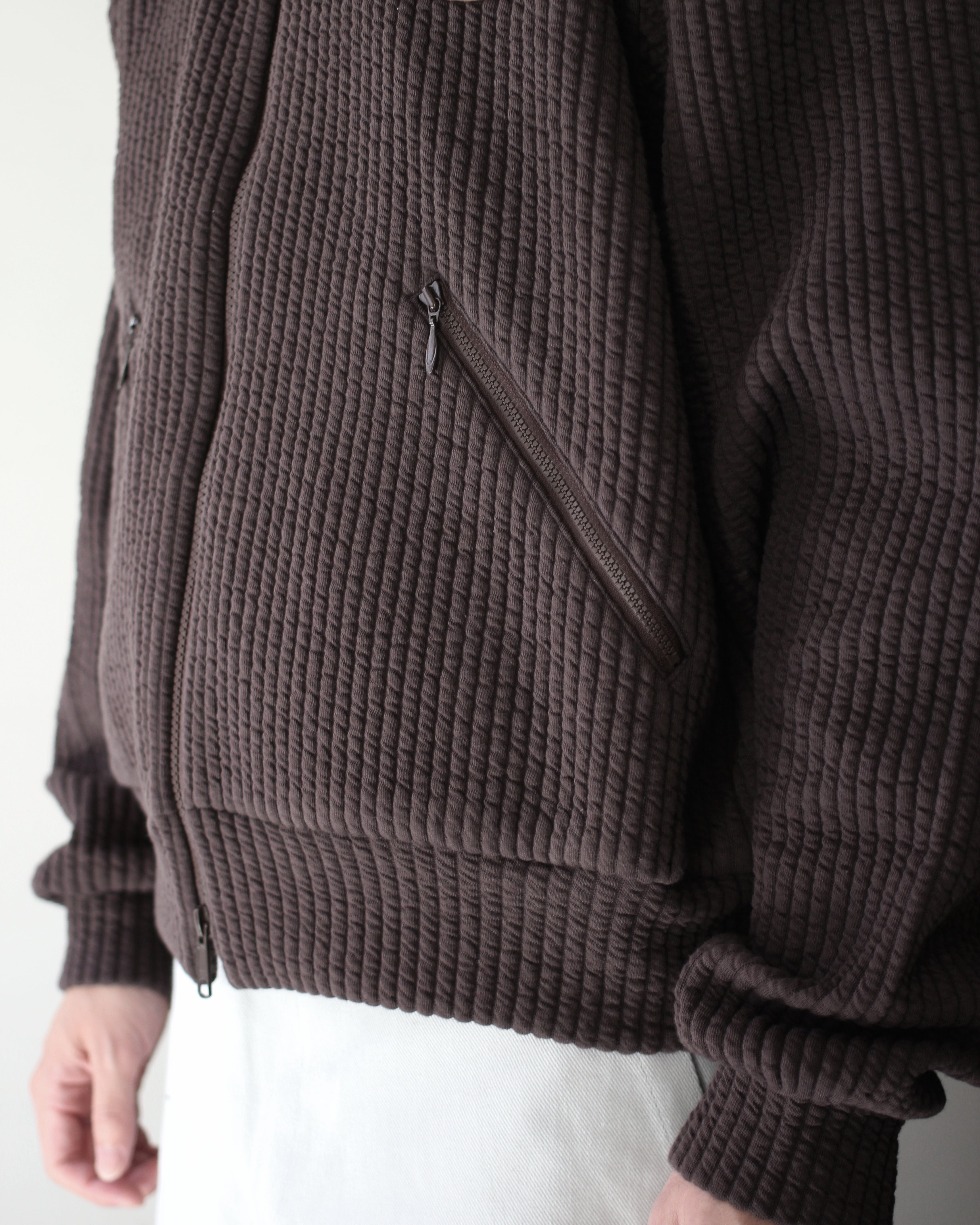 MATSUFUJI/STRIPE JACQUARD STAND COLLAR JACKET 