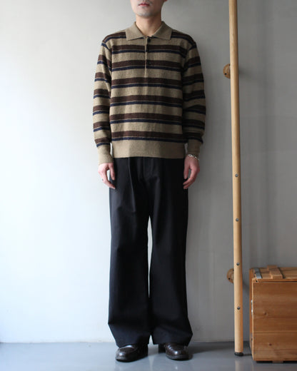 ssstein/W/AL/NY KNIT STRIPE POLO LS "BROWN NAVY MIX"