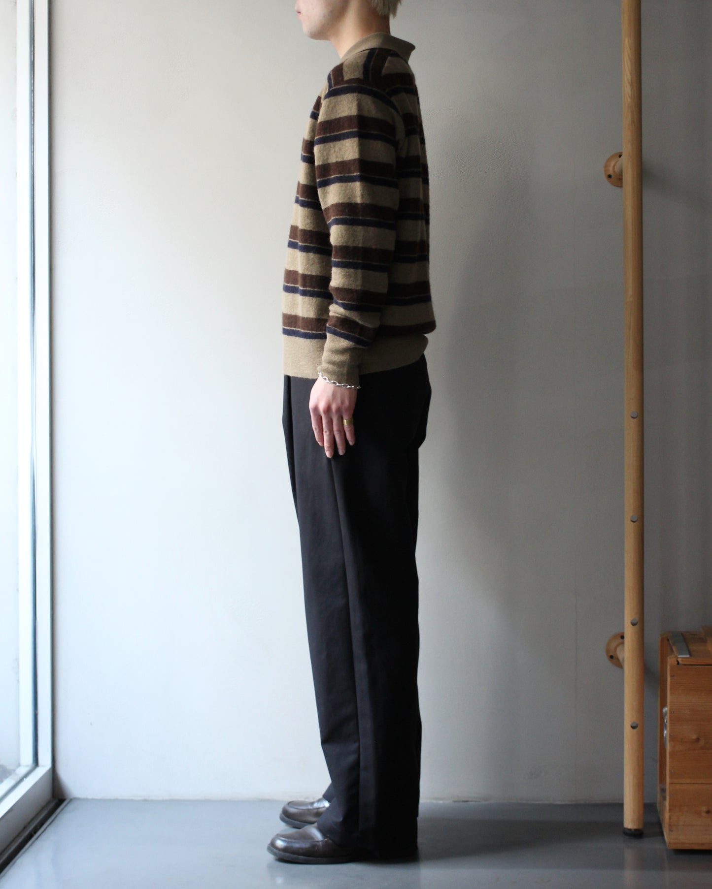 ssstein/W/AL/NY KNIT STRIPE POLO LS "BROWN NAVY MIX"