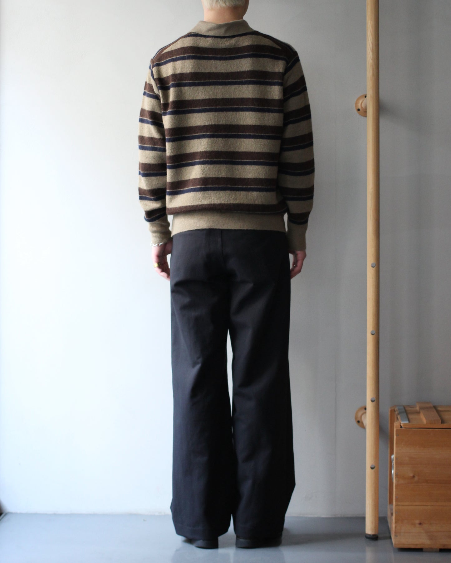 ssstein/W/AL/NY KNIT STRIPE POLO LS "BROWN NAVY MIX"
