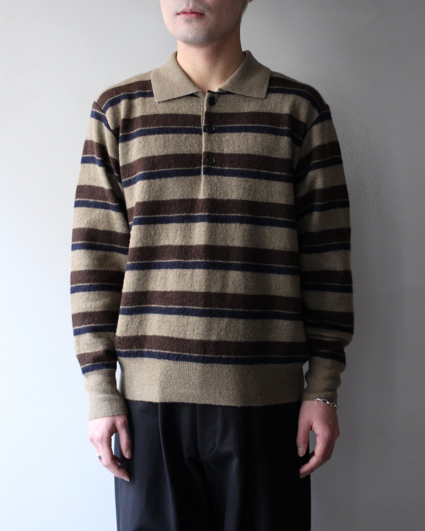 ssstein/W/AL/NY KNIT STRIPE POLO LS "BROWN NAVY MIX"