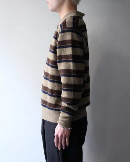 ssstein/W/AL/NY KNIT STRIPE POLO LS "BROWN NAVY MIX"