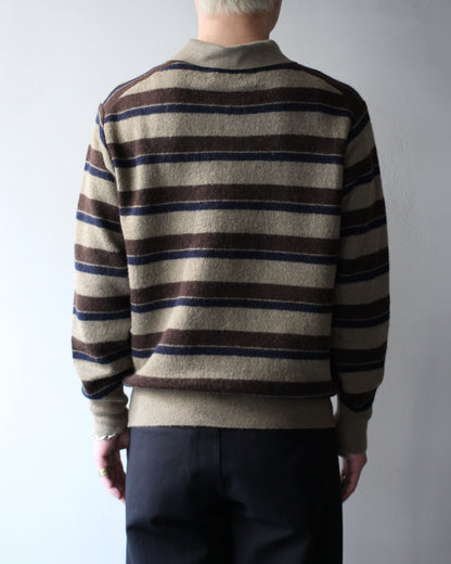 ssstein/W/AL/NY KNIT STRIPE POLO LS "BROWN NAVY MIX"
