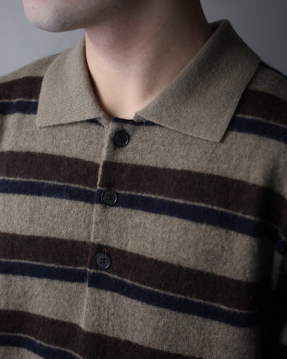 ssstein/W/AL/NY KNIT STRIPE POLO LS "BROWN NAVY MIX"