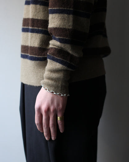 ssstein/W/AL/NY KNIT STRIPE POLO LS "BROWN NAVY MIX"