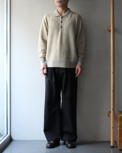 ssstein/W/AL/NY KNIT STRIPE POLO LS " BEIGE GREIGE"