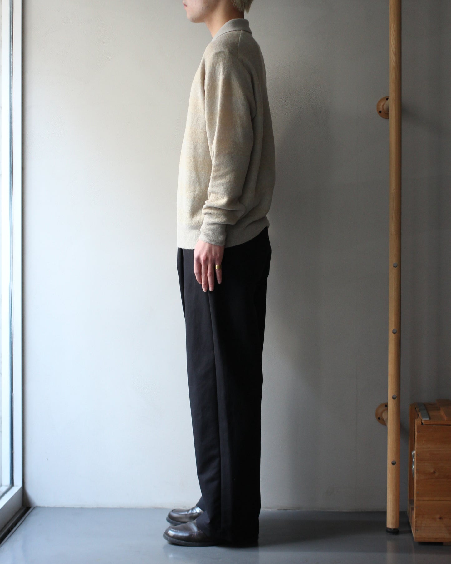 ssstein/W/AL/NY KNIT STRIPE POLO LS " BEIGE GREIGE"