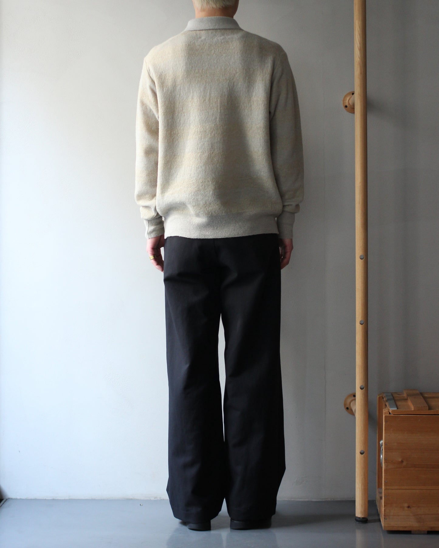 ssstein/W/AL/NY KNIT STRIPE POLO LS " BEIGE GREIGE"