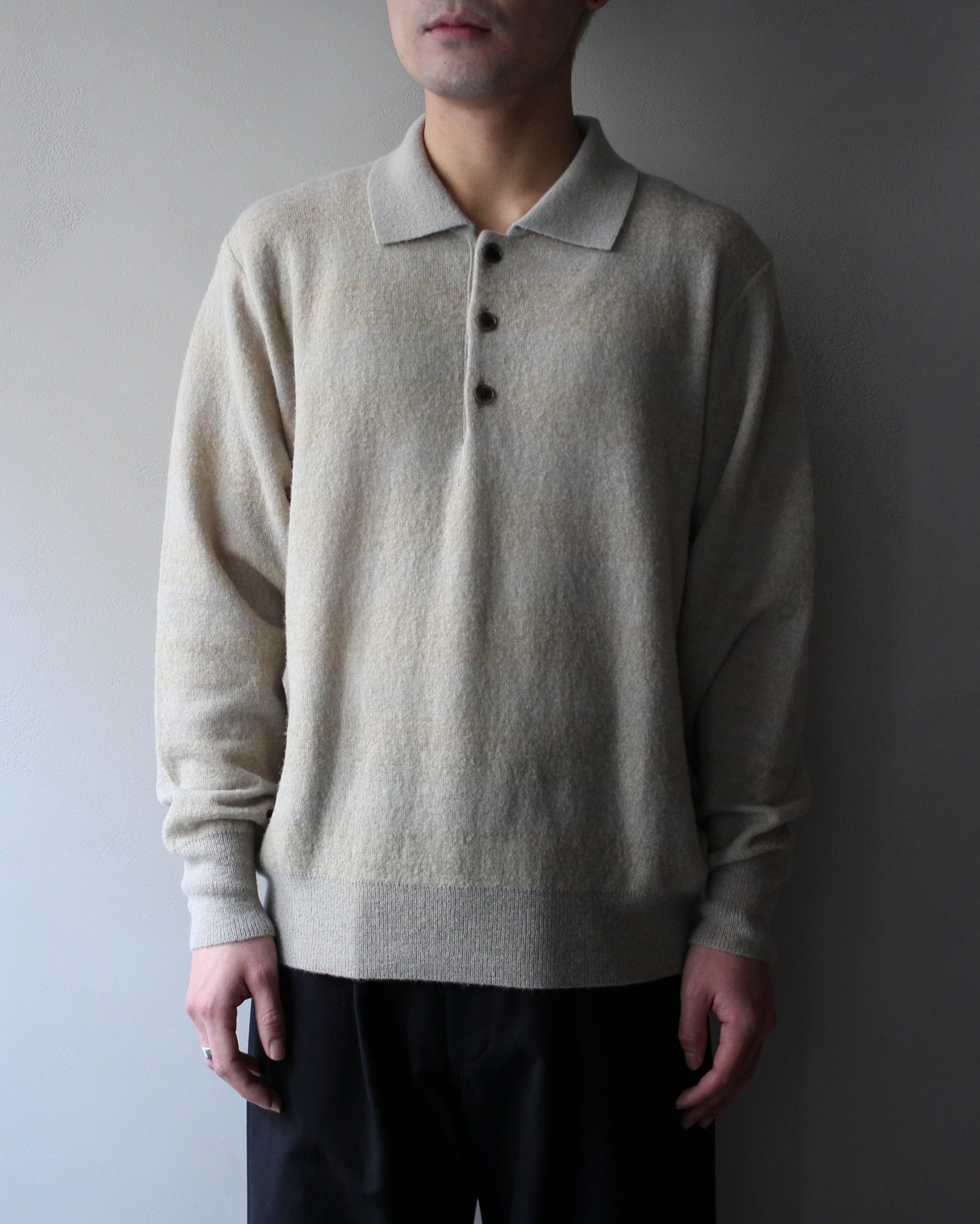ssstein/W/AL/NY KNIT STRIPE POLO LS " BEIGE GREIGE"
