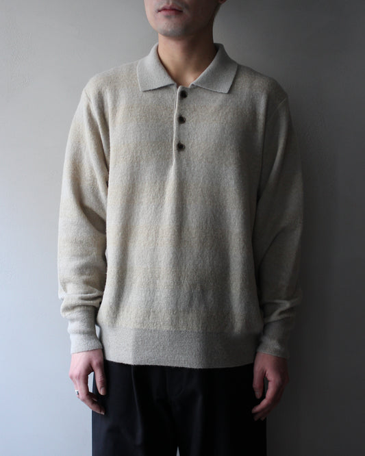 ssstein/W/AL/NY KNIT STRIPE POLO LS " BEIGE GREIGE"