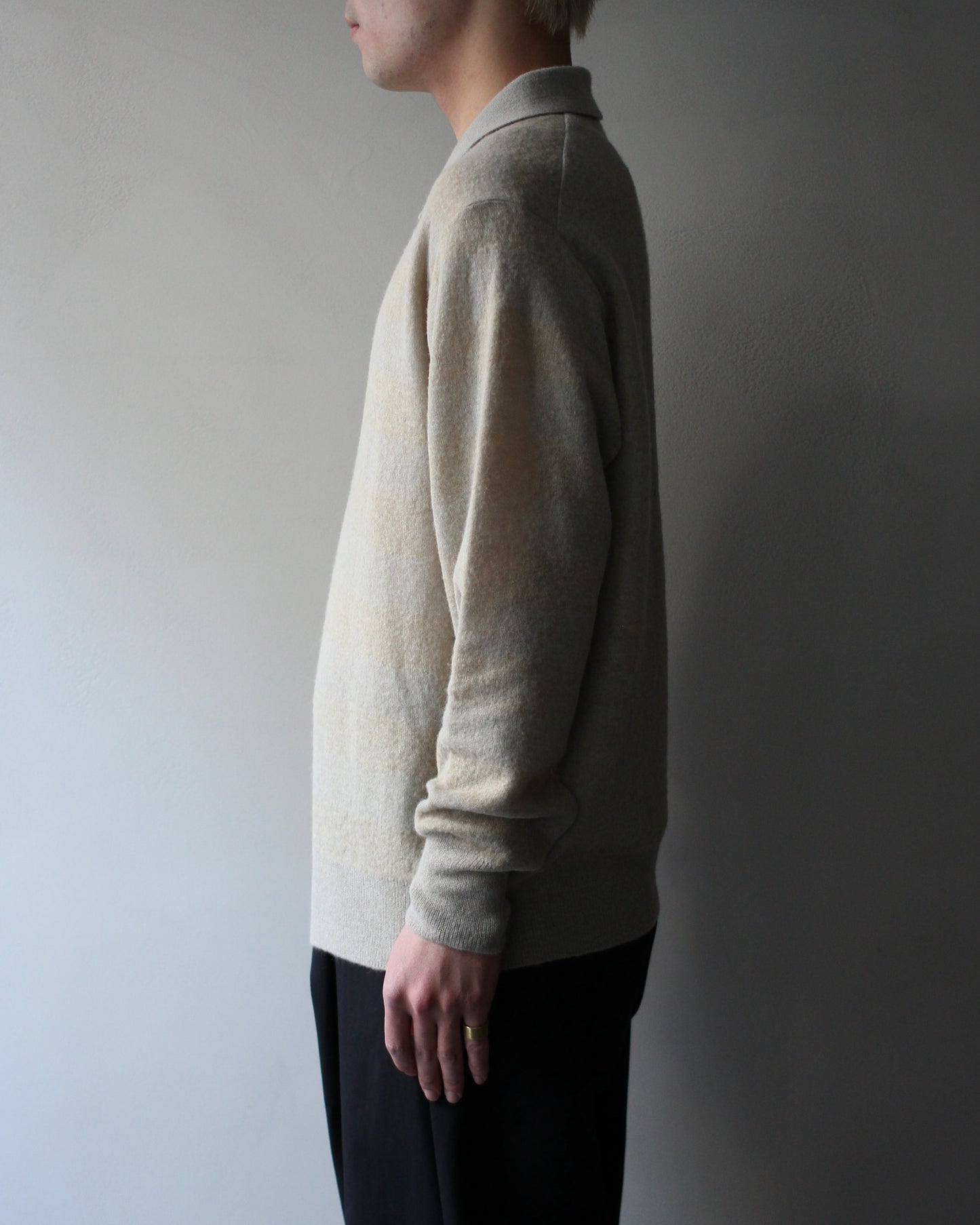 ssstein/W/AL/NY KNIT STRIPE POLO LS " BEIGE GREIGE"