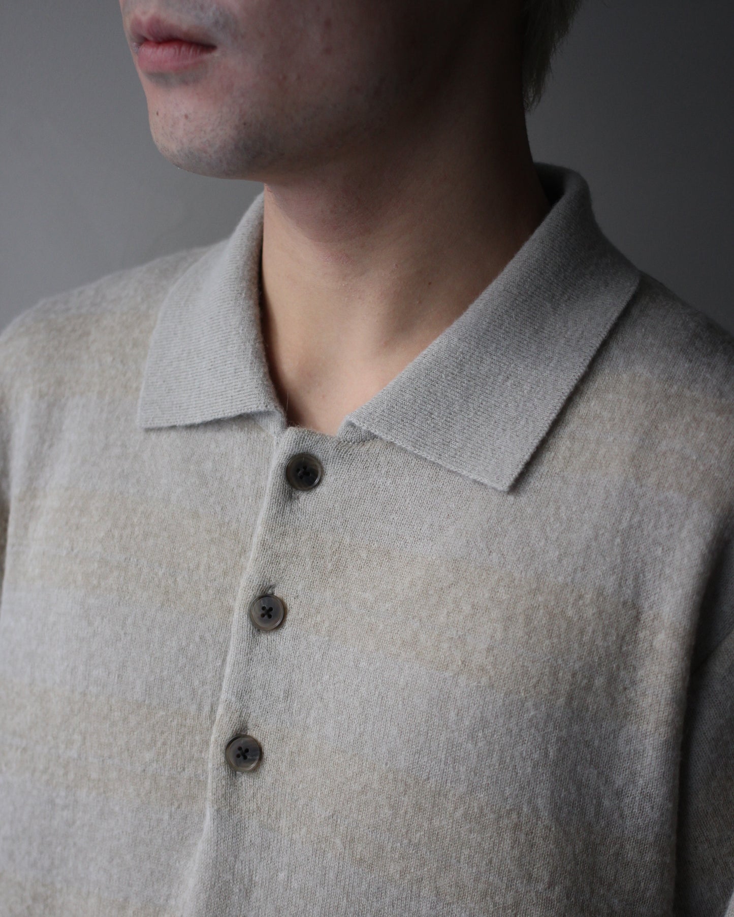 ssstein/W/AL/NY KNIT STRIPE POLO LS " BEIGE GREIGE"