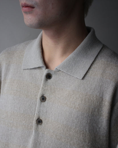 ssstein/W/AL/NY KNIT STRIPE POLO LS " BEIGE GREIGE"