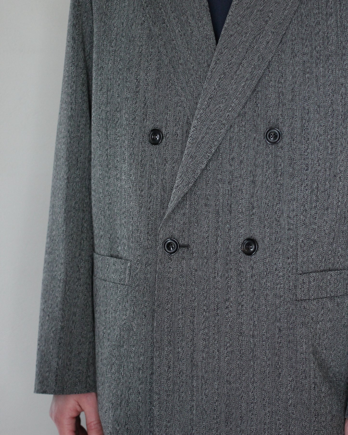 ULTERIOR/WOOL WASHI HERRINGBONE DB JKT "BLACK"
