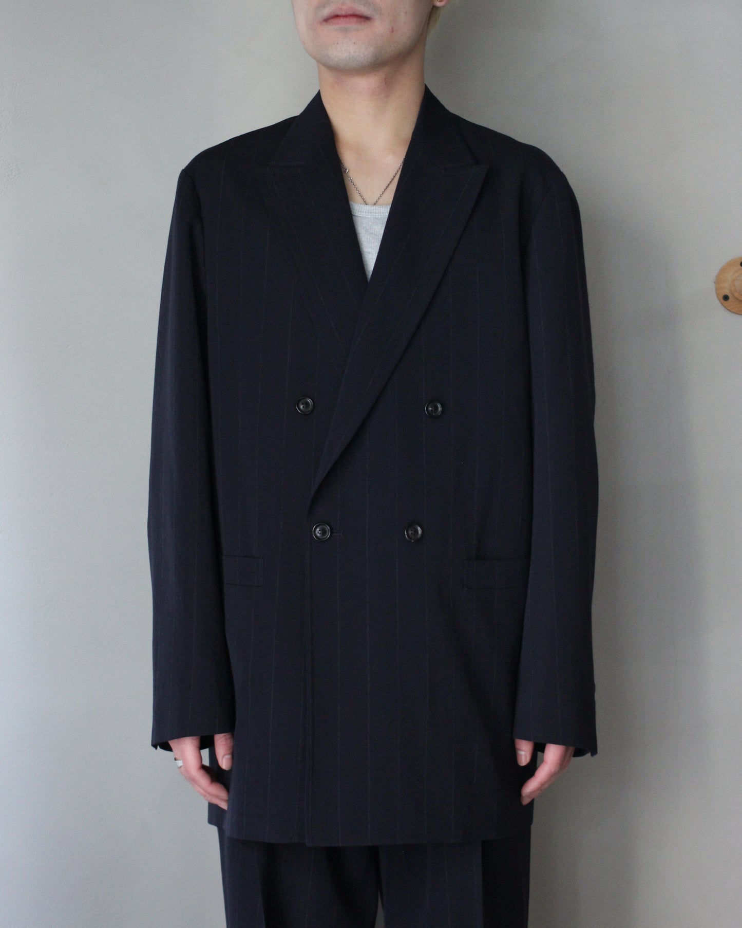 ULTERIOR/WOOL WASHI STRIPE DB JKT "DARK NAVY"