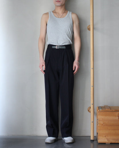 ULTERIOR/WOOL WASHI STRIPE STRIPE TUCKED TROUSERS "DARK NAVY"