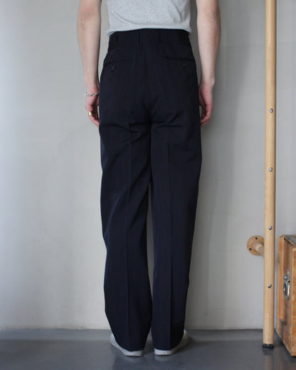 ULTERIOR/WOOL WASHI STRIPE STRIPE TUCKED TROUSERS "DARK NAVY"