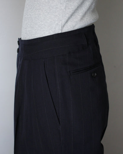 ULTERIOR/WOOL WASHI STRIPE STRIPE TUCKED TROUSERS "DARK NAVY"