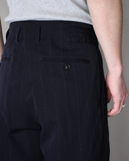 ULTERIOR/WOOL WASHI STRIPE STRIPE TUCKED TROUSERS "DARK NAVY"