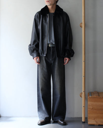 ssstein/MOUTON COLLAR SHEEP LEATHER ZIP JACKET "BLACK"