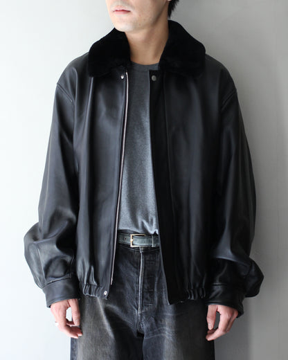 ssstein/MOUTON COLLAR SHEEP LEATHER ZIP JACKET "BLACK"