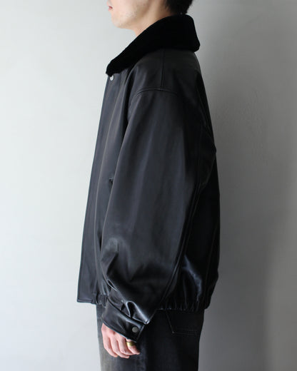 ssstein/MOUTON COLLAR SHEEP LEATHER ZIP JACKET "BLACK"