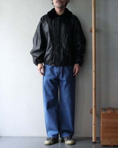 ssstein/MOUTON COLLAR CALF ZIP JACKET "BLACK"