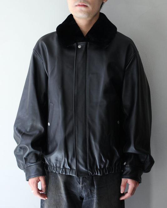 ssstein/MOUTON COLLAR SHEEP LEATHER ZIP JACKET "BLACK"