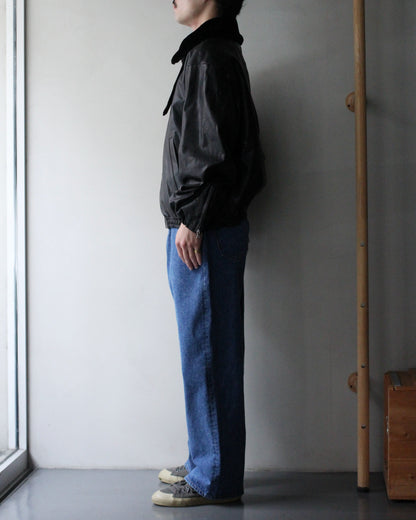 ssstein/MOUTON COLLAR CALF ZIP JACKET "BLACK"