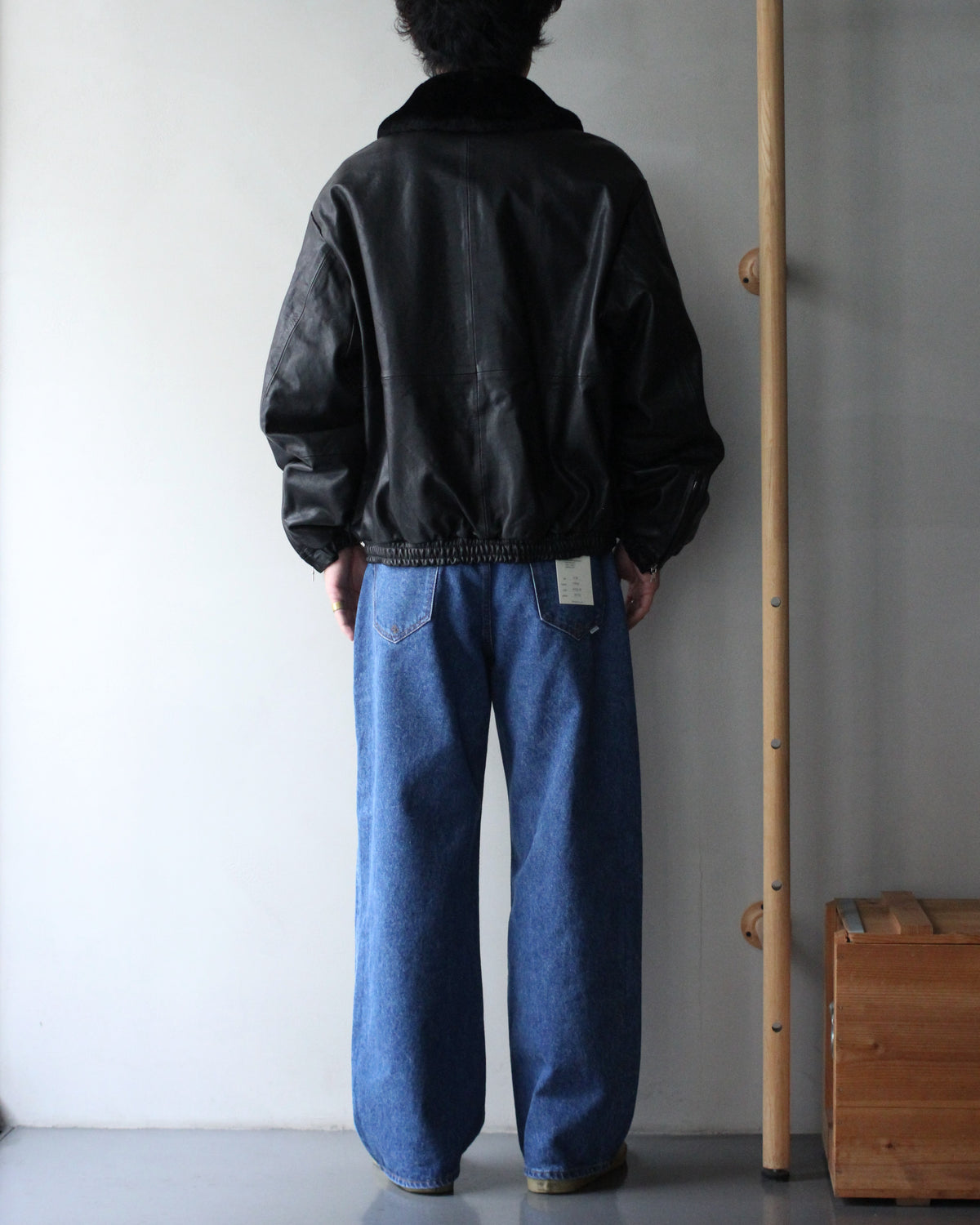 ssstein/MOUTON COLLAR CALF ZIP JACKET "BLACK"