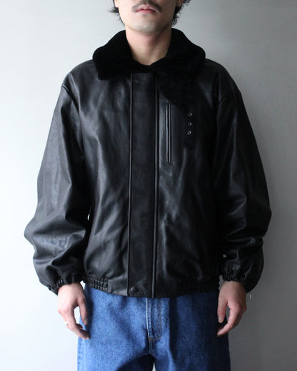 ssstein/MOUTON COLLAR CALF ZIP JACKET "BLACK"