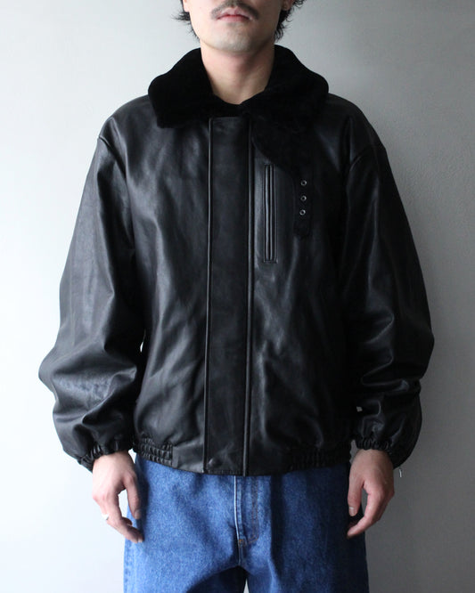 ssstein/MOUTON COLLAR CALF ZIP JACKET "BLACK"