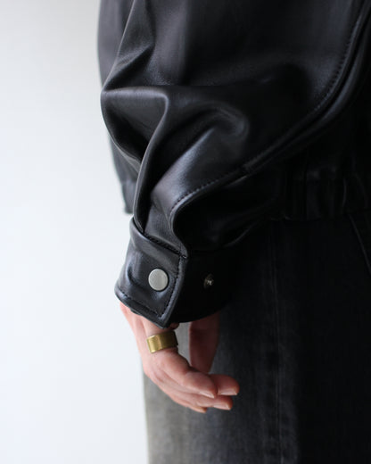 ssstein/MOUTON COLLAR SHEEP LEATHER ZIP JACKET "BLACK"
