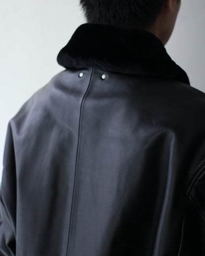 ssstein/MOUTON COLLAR SHEEP LEATHER ZIP JACKET "BLACK"