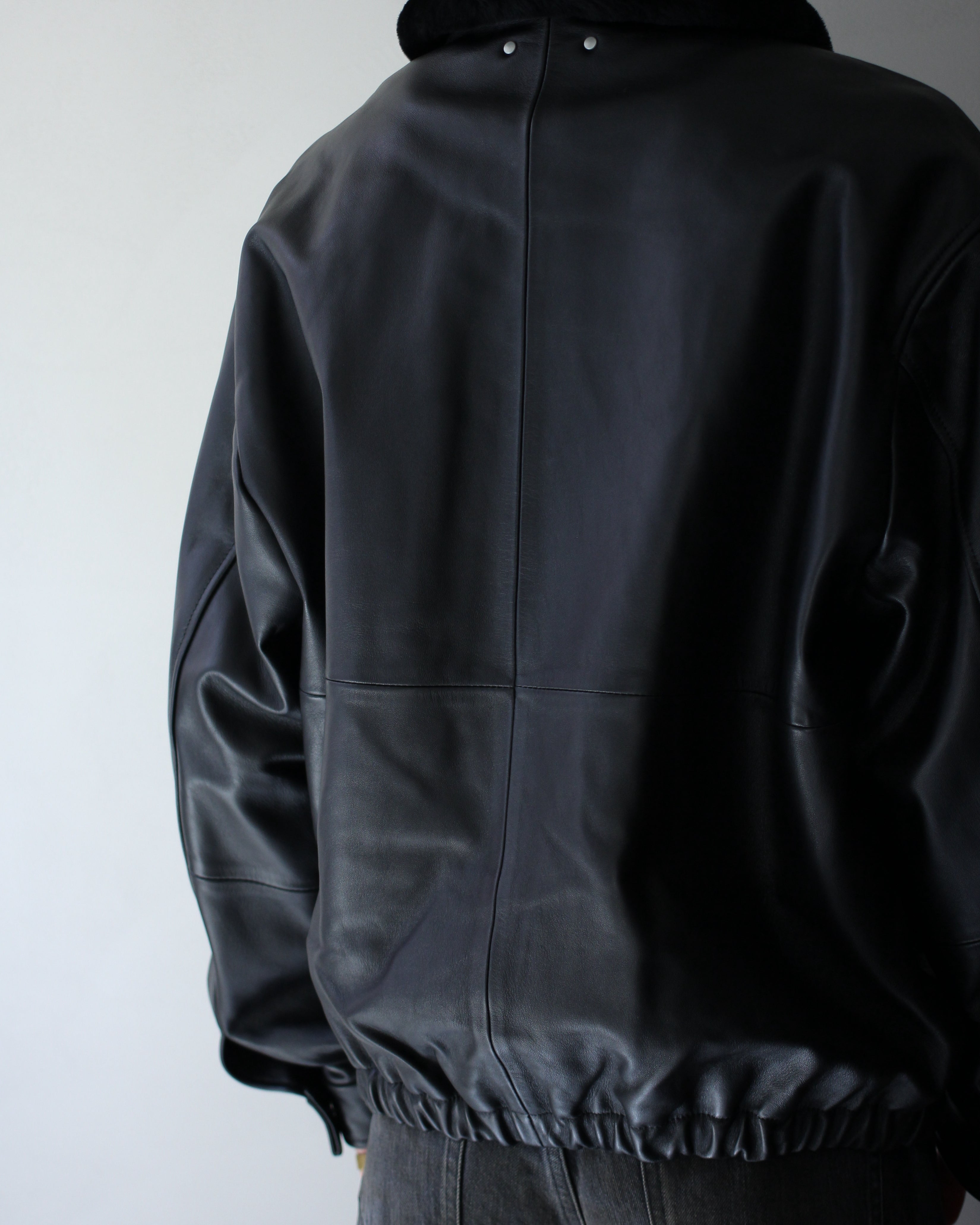 ssstein/MOUTON COLLAR SHEEP LEATHER ZIP JACKET 