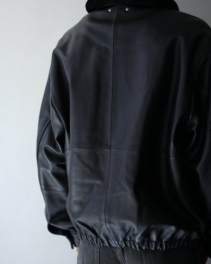 ssstein/MOUTON COLLAR SHEEP LEATHER ZIP JACKET "BLACK"