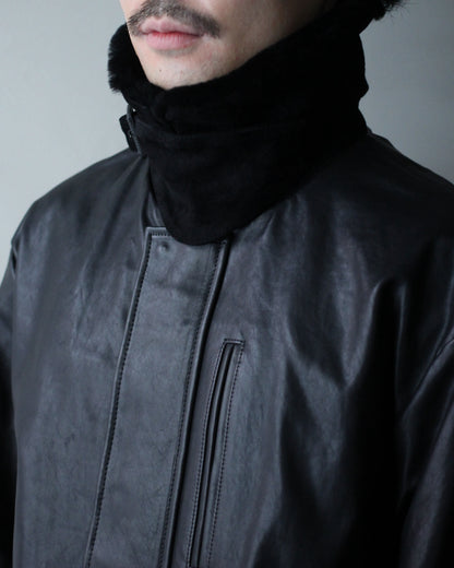 ssstein/MOUTON COLLAR CALF ZIP JACKET "BLACK"
