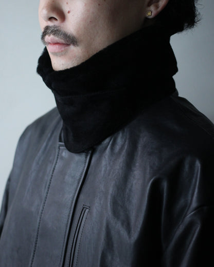 ssstein/MOUTON COLLAR CALF ZIP JACKET "BLACK"