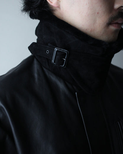 ssstein/MOUTON COLLAR CALF ZIP JACKET "BLACK"