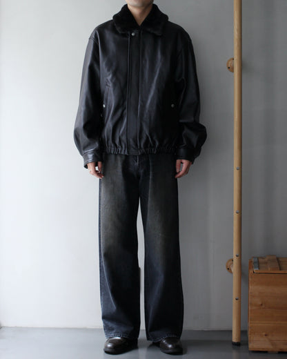 ssstein/MOUTON COLLAR SHEEP LEATHER ZIP JACKET "GREY BROWN"