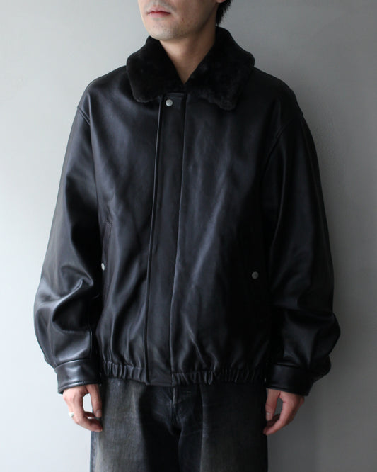 ssstein/MOUTON COLLAR SHEEP LEATHER ZIP JACKET "GREY BROWN"