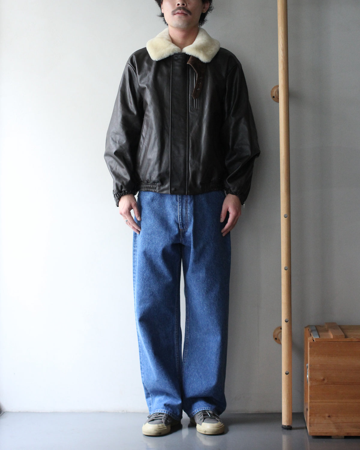 ssstein/MOUTON COLLAR CALF ZIP JACKET "DARK BROWN"