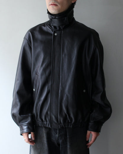ssstein/MOUTON COLLAR SHEEP LEATHER ZIP JACKET "GREY BROWN"