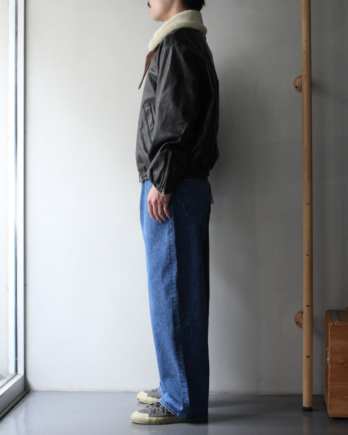 ssstein/MOUTON COLLAR CALF ZIP JACKET "DARK BROWN"