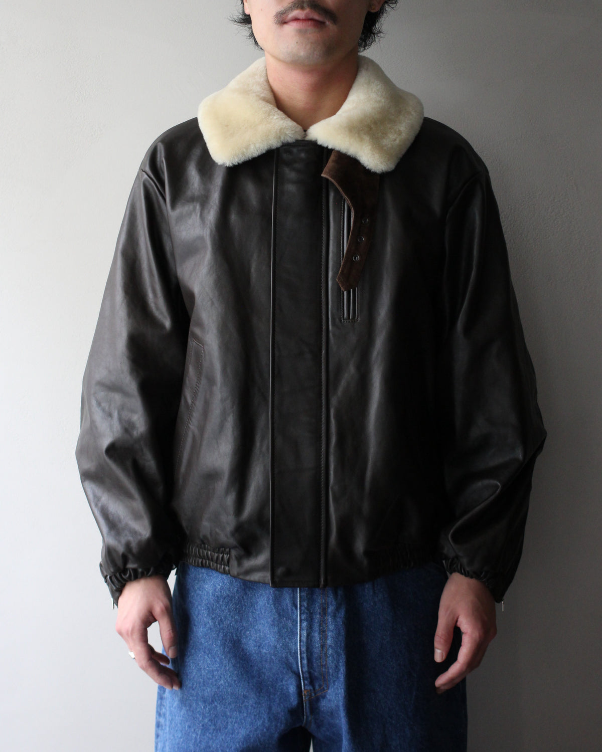 ssstein/MOUTON COLLAR CALF ZIP JACKET "DARK BROWN"