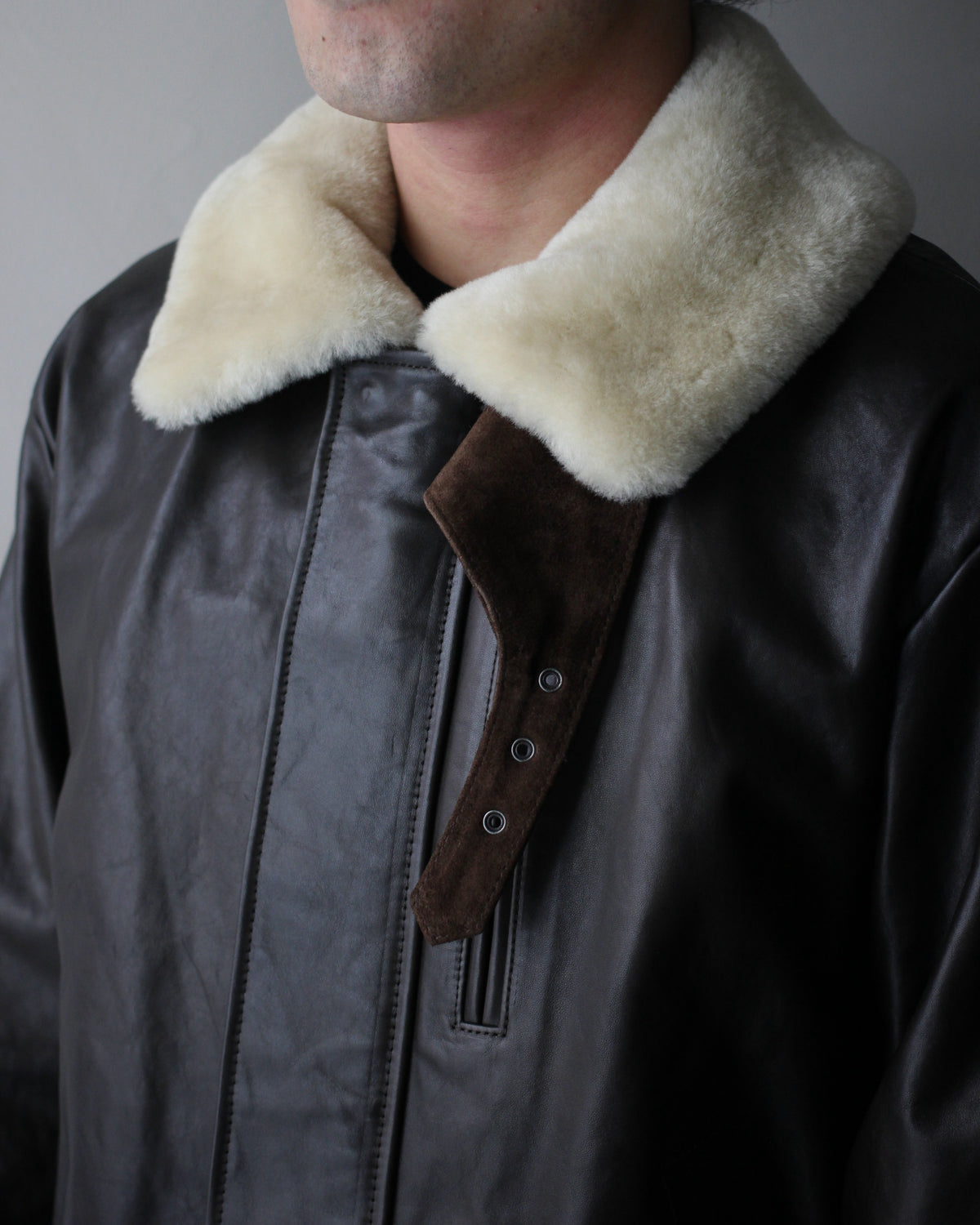 ssstein/MOUTON COLLAR CALF ZIP JACKET "DARK BROWN"