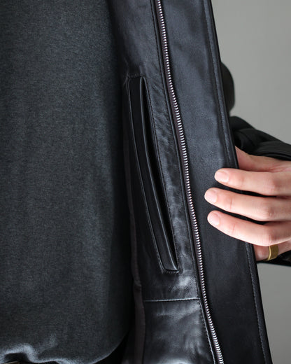 ssstein/MOUTON COLLAR SHEEP LEATHER ZIP JACKET "GREY BROWN"