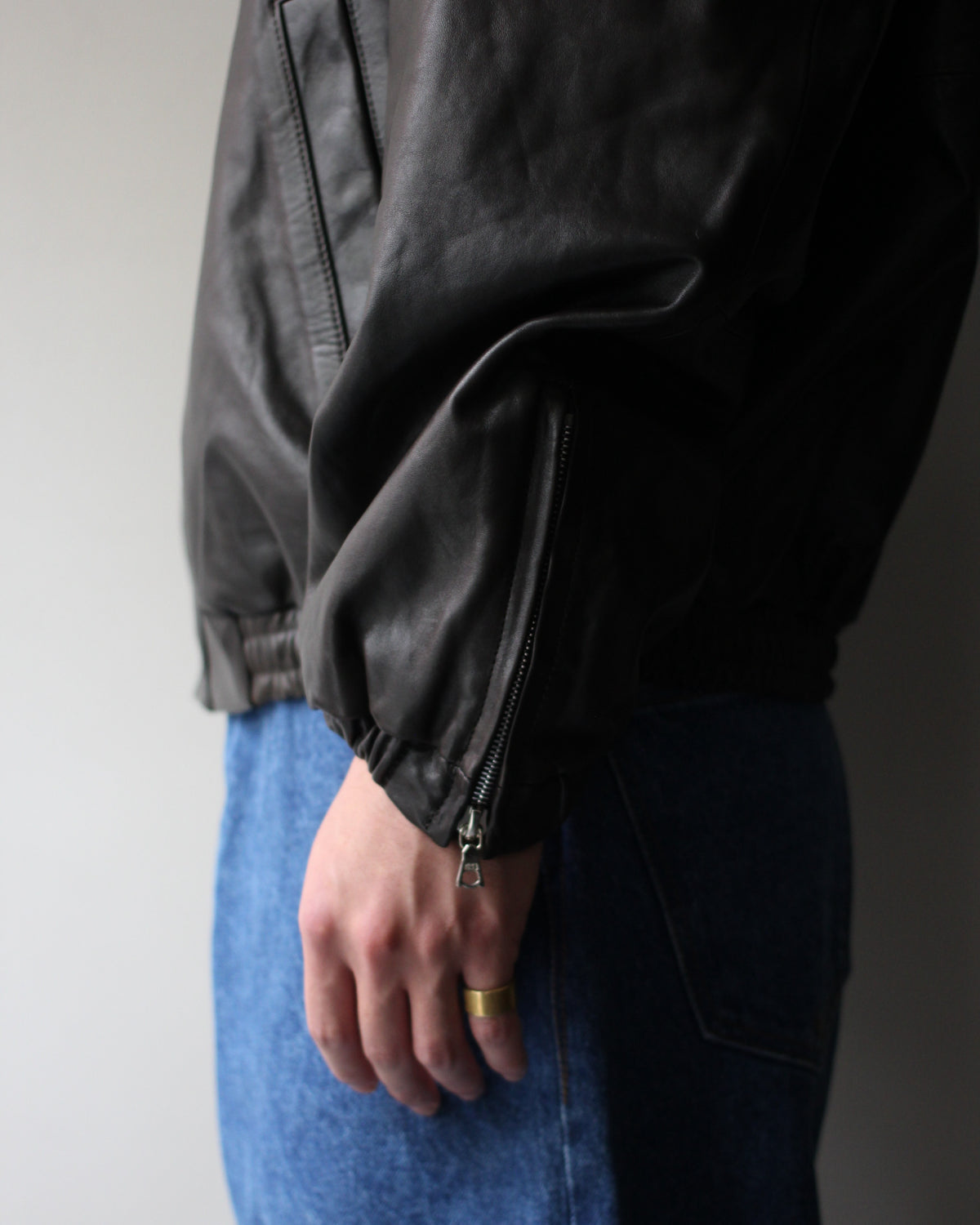 ssstein/MOUTON COLLAR CALF ZIP JACKET "DARK BROWN"