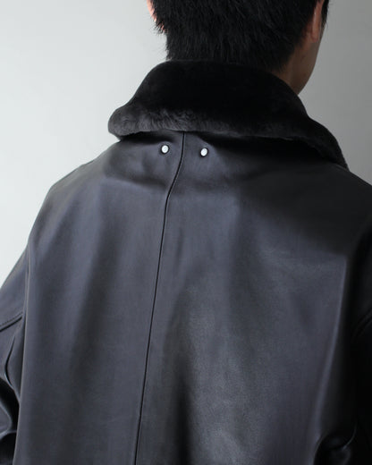 ssstein/MOUTON COLLAR SHEEP LEATHER ZIP JACKET "GREY BROWN"
